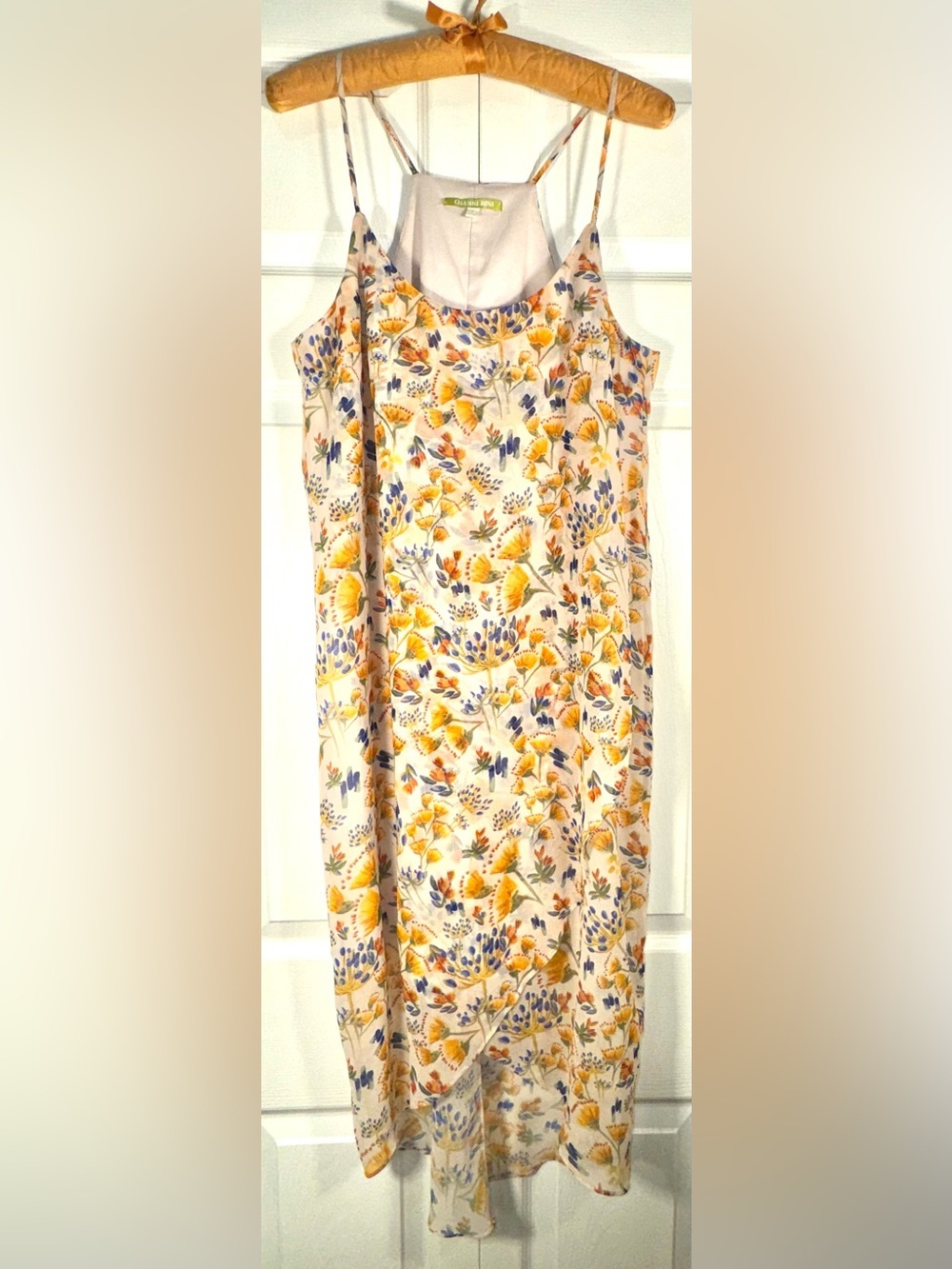Gianni Bini Floral Spaghetti Strap Slip Dress Size Small Boho Prairie Tulip Hem